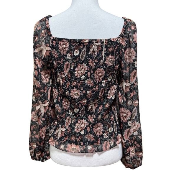 Madewell Lucie Floral Smocked Top Sheer Sleeves Crop Size L NWT - Picture 8 of 11